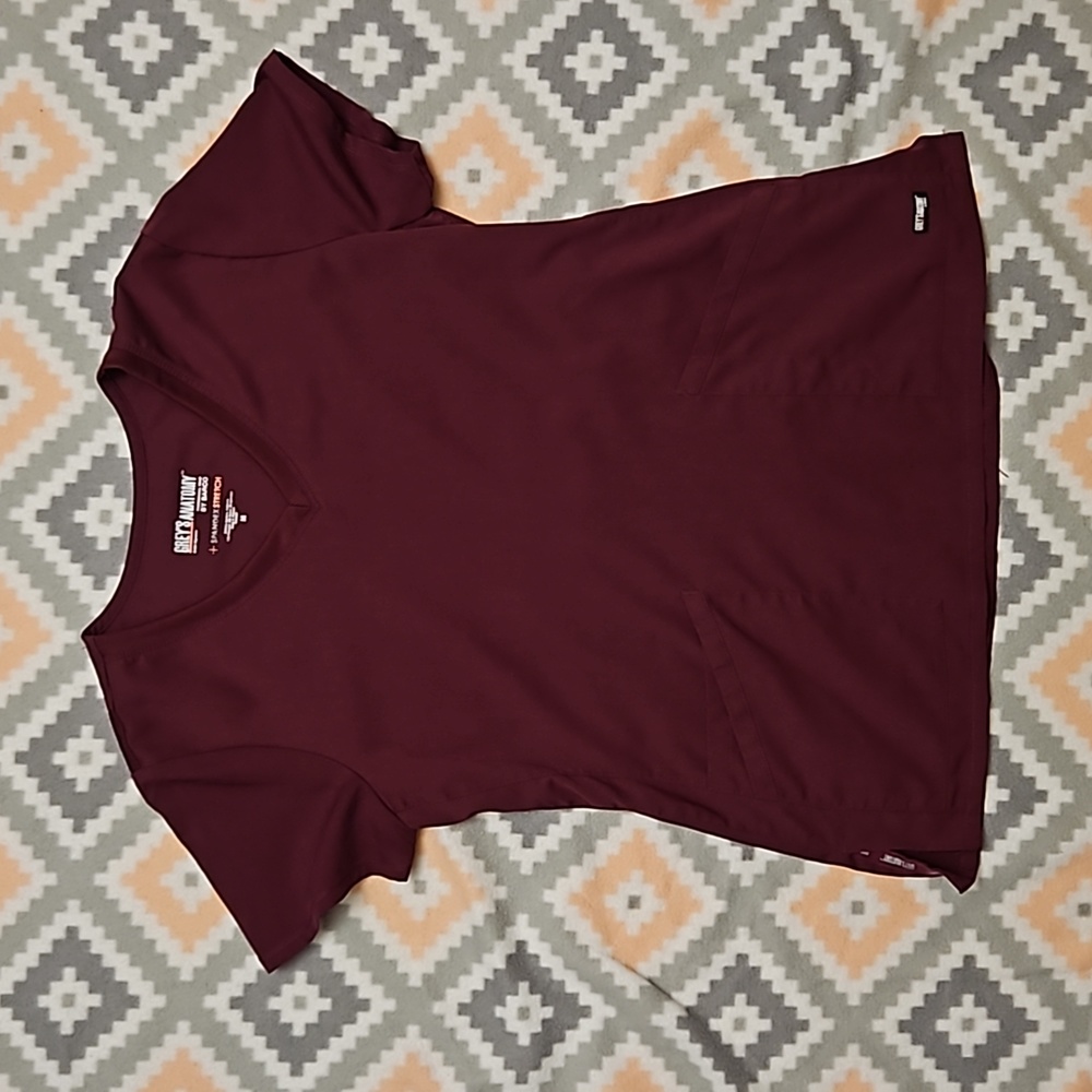 Grey's Anatomy Scrubs Women | Medium Maroon Spandex Stretch V Neck Scrub Top